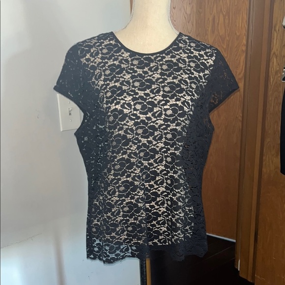 Liz Claiborne Black Lace Embellished Cap Sleeve Blouse size XL - Picture 1 of 6